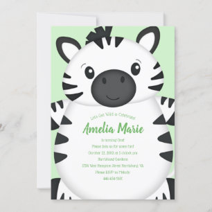 Invitation Zebra Birthday Party Green