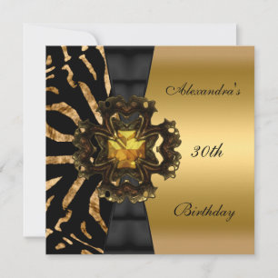 Invitation Zebra Black Gold Stripe 30e fête d'anniversaire