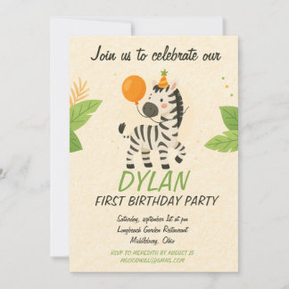 Invitation Zebra Cartoon Textured Stripes Pattern – Black & C