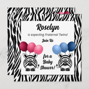 Invitation Zebra Fraternal Twins rose et Baby shower bleu