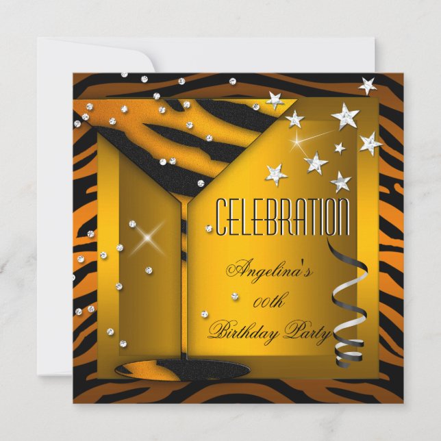 Invitation Zebra Glass Orange Gold Celebration Anniversaire (Devant)