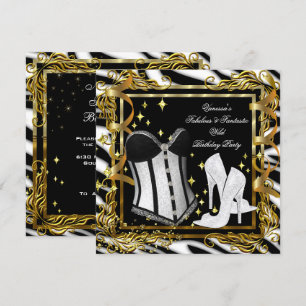 Invitation Zebra High Heel Gold Black Corset fête d'anniversa