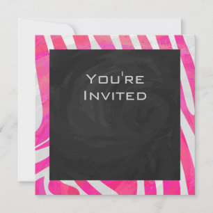 Invitation Zebra Hot rose et blanc avec Monogramme