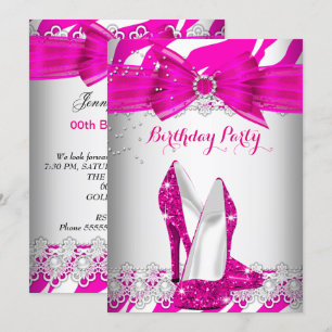 Invitation Zebra Hot Rose High Talon Lace Pearl fête d'annive