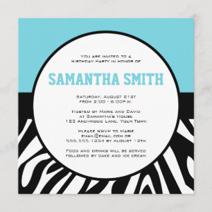 Invitation Zebra Imprimer Photo personnalisée Bleu fête d'ann