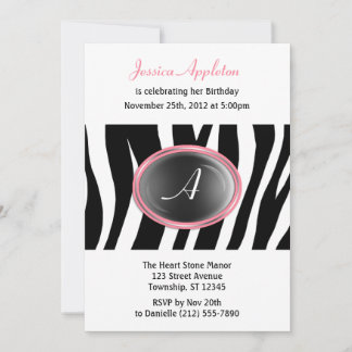 Invitation Zebra Imprimer verre rose Monogramme Anniversaire