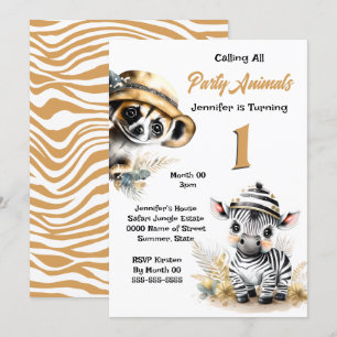 Invitation Zebra meerkat jungle safari animaux sauvages enfan