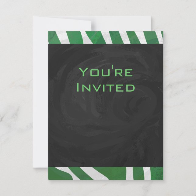 Invitation Zebra Monogramme Vert et Blanc Impression (Devant)