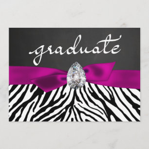 Invitation Zebra Pattern Rustic Chalkboard Graduate Script