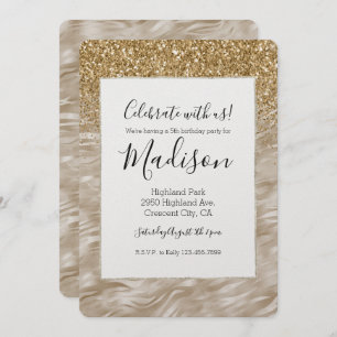 Invitation Zebra Print Faux Gold Parties scintillant