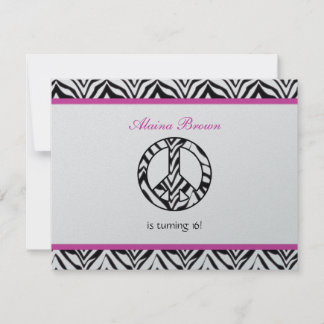 Invitation Zebra Print Peace Sign Anniversaire Fête Invitatio