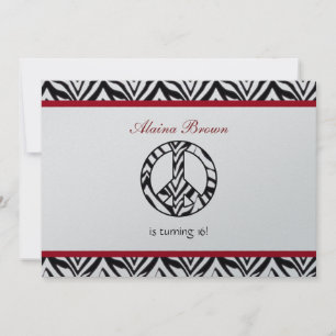 Invitation Zebra Print Peace Sign Anniversaire Fête Invitatio