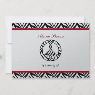 Invitation Zebra Print Peace Sign Anniversaire Fête Invitatio