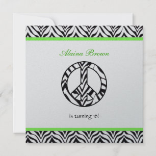 Invitation Zebra Print Peace Sign Anniversaire Fête Invitatio