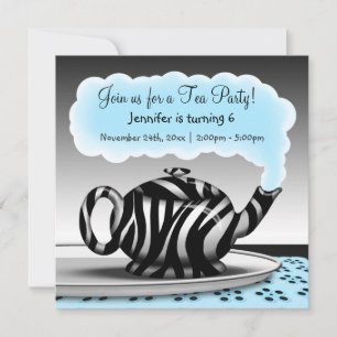 Invitation Zebra Print Teapot Tea Party Anniversaire Invitati