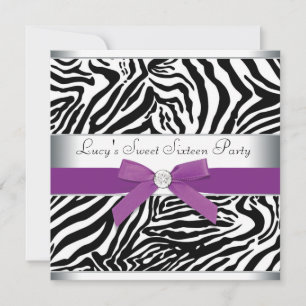 Invitation Zebra Purple Bow Purple Zebra Sweet 16 Anniversair