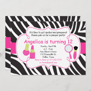 Invitation Zebra rayé Anniversaire Pamper Party Slepover