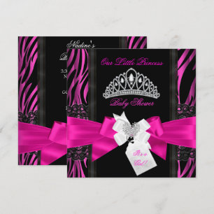 Invitation Zebra Rose Chaud Princesse Baby Shower Fille Noir