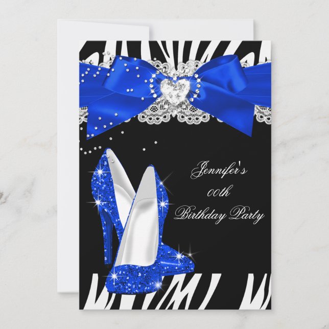 Invitation Zebra Royal Blue Parties scintillant haute chaussu (Devant)