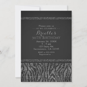 Invitation Zebra Sparkle Silver & Black Glam Party