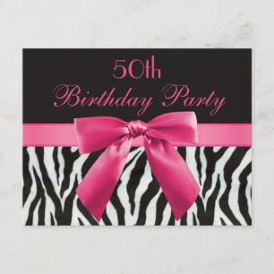 Invitation Zebra Stripes & Hot Pink Printed Bow 50e anniversa