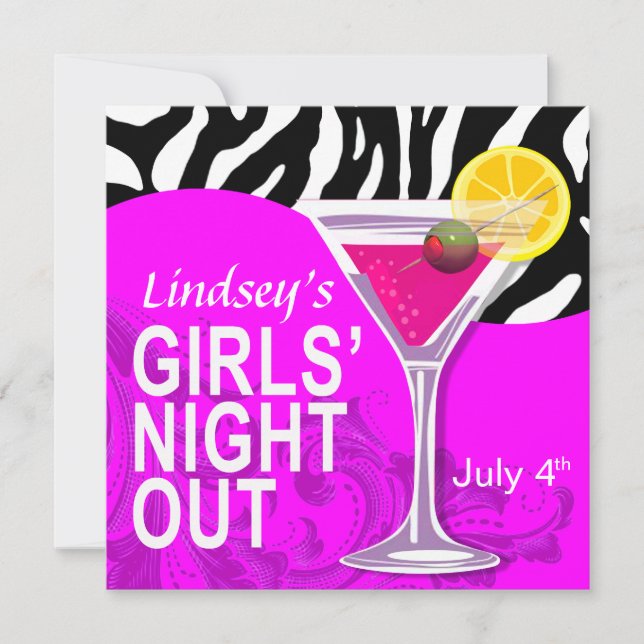 Invitation Zebra Swoop Girls' Night Out Cocktail Party (Devant)