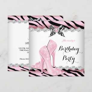 Invitation Zebra Talons Rose Glamour Fête d'anniversaire 2