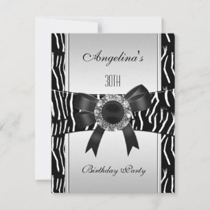 Invitation Zèbre Argenté Blanc Noir Joyau 30ème Anniversaire 