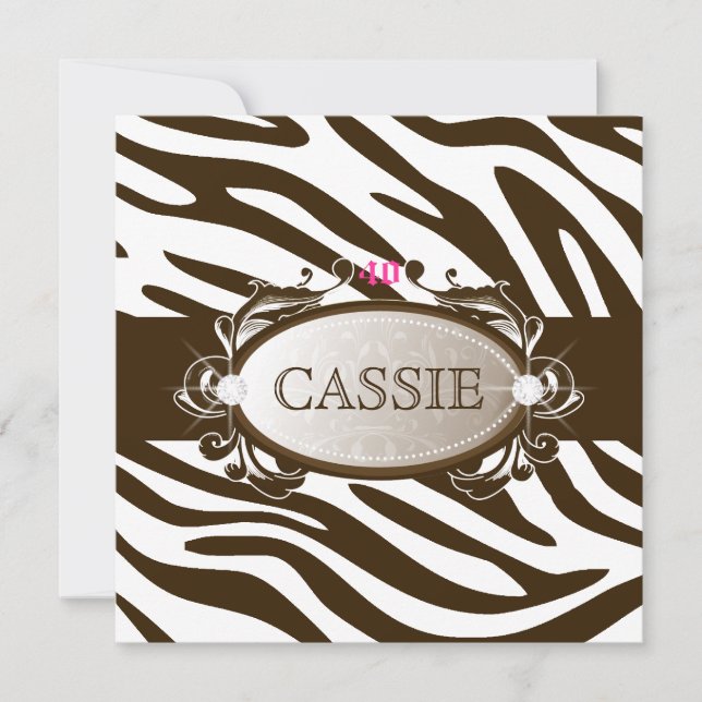 Invitation zèbre blanc 40&Fabulous du chocolat (Devant)