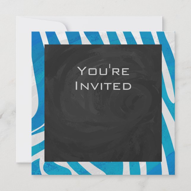 Invitation Zèbre bleu et blanc avec Monogramme (Devant)