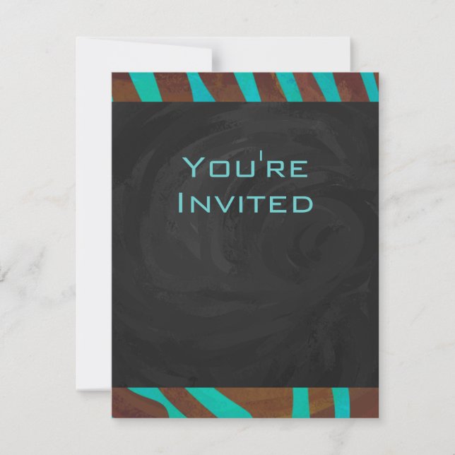 Invitation Zèbre Brown et Turquoise avec Monogramme (Devant)