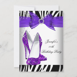 Invitation Zèbre Chaussure à Talon Haut Violet Anniversaire N
