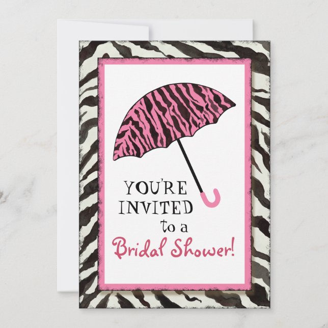 Invitation Zèbre d'invitation de Fête de la mariée, parapluie (Devant)