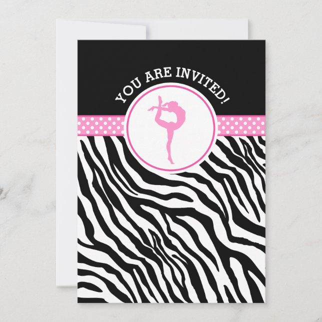 Invitation Zèbre personnalisé Imprimer Gymnastique en rose (Devant)