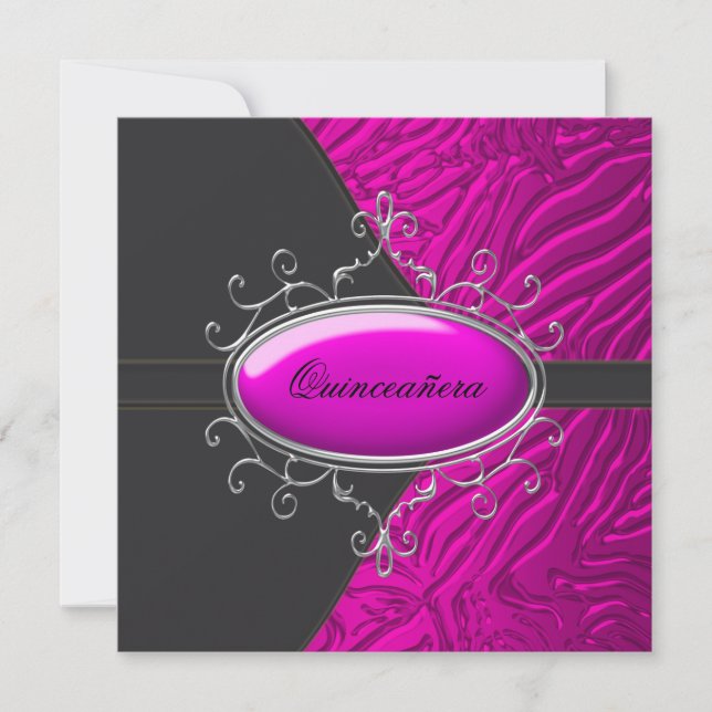 Invitation Zèbre rose chaud Quinceanera (Devant)