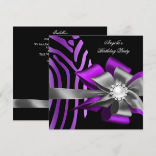 Invitation Zèbre Violet Noir Argent Arc Perle Anniversaire