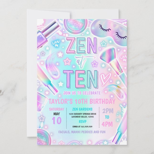 Invitation Zen At Ten Party Pastel Maquillage Spa 10e anniver (Devant)