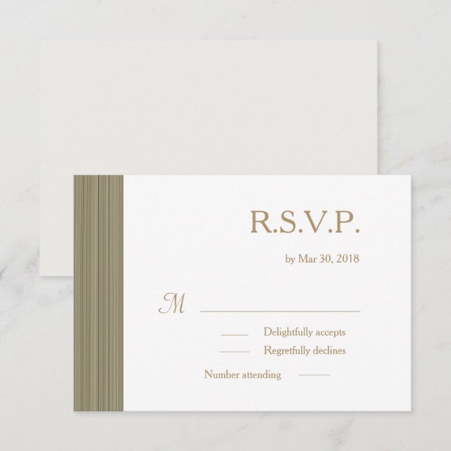 Invitation Zen olivier or blanc subtil rayures mariage RSVP (Devant / Derrière)