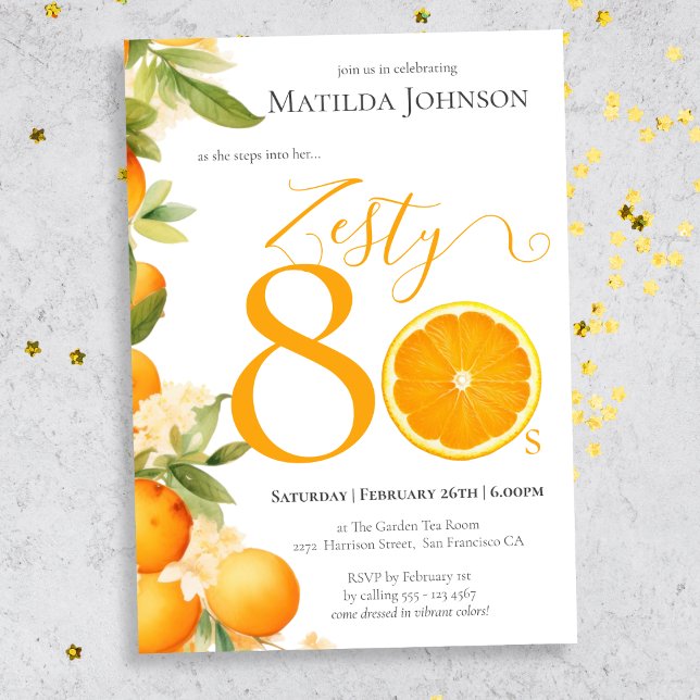 Invitation Zesty Orange Amusant 80e Anniversaire Fête Invitat (Mockup View)