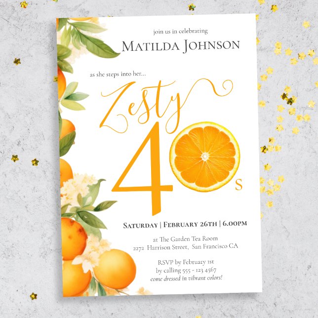 Invitation Zesty Orange Fun 40e anniversaire fête (Mockup View)