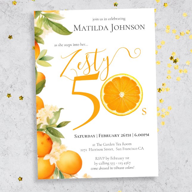 Invitation Zesty Orange Fun 50e anniversaire fête (Mockup View)