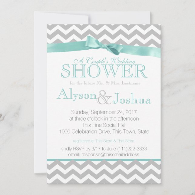 Invitation Zigzag Aqua Wedding shower moderne (Devant)