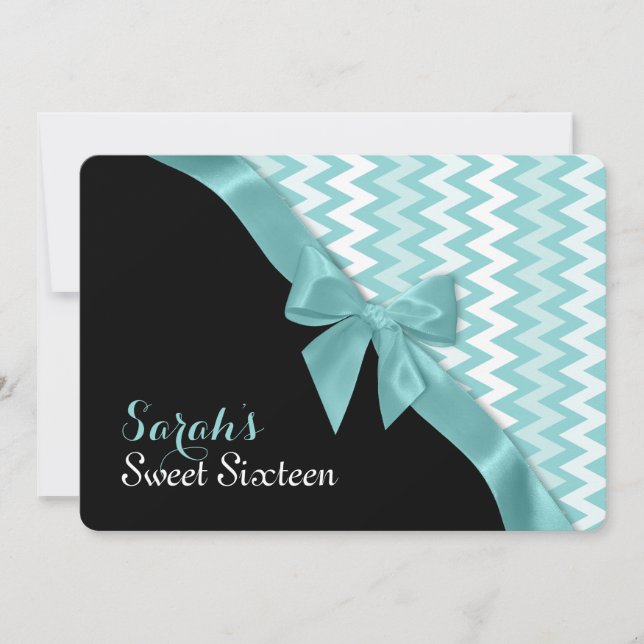 Invitation Zigzag et Aqua Bow Sweet sixteen (Devant)