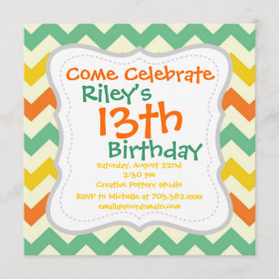 Invitation Zigzags de Chevron de jaune orange de vert de