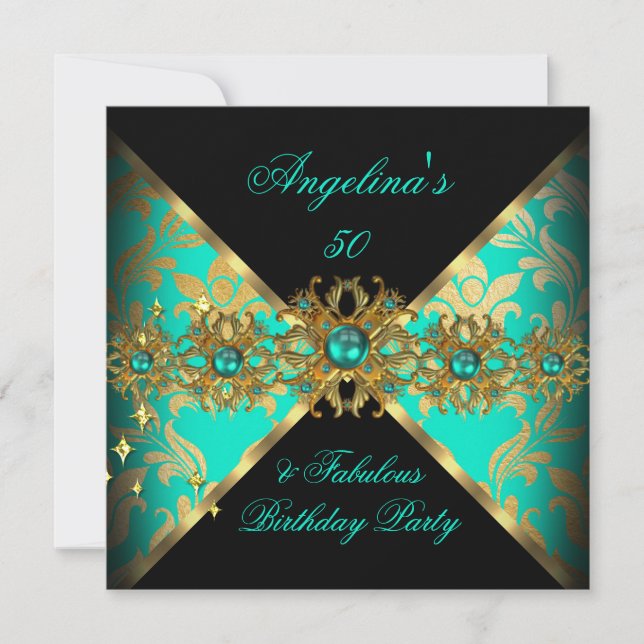 Invitation ZIZZAGO DESIGN Fabuleux 50 Jade Gold Damask Party (Devant)
