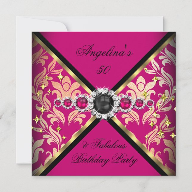 Invitation ZIZZAGO DESIGN Fabulous Pink Gold Damask Party 2 (Devant)