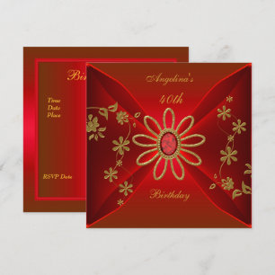 Invitation Zizzago Élégant 40e Anniversaire Rouge Rich Bijou