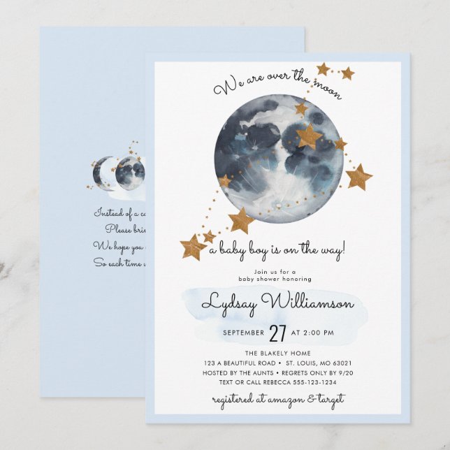Invitation Zodiaque Sur Le Baby shower Lune (Devant / Derrière)