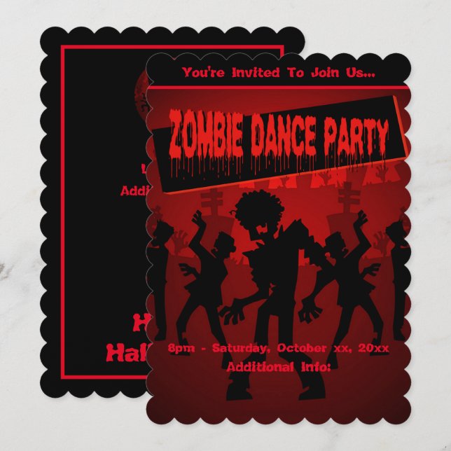 Invitation Zombie Dance Party Noir & Orange (Devant / Derrière)