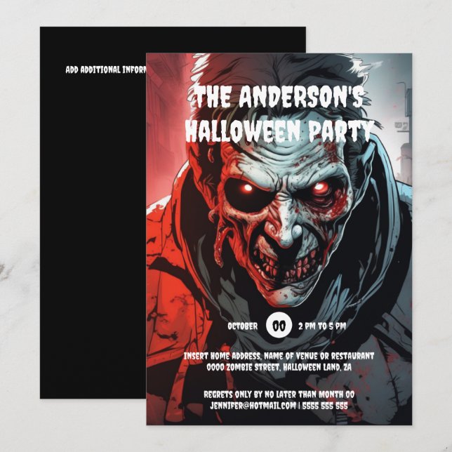 Invitation Zombie monstre halloween fête d'anniversaire adult (Devant / Derrière)